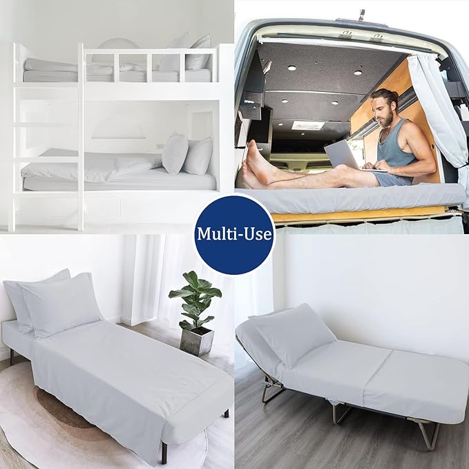 Cot Sheets 33" x 75" - 4 PCs Cot Sheet Set - 600TC 100% Cotton Sheet Set - Cot Size Fitted Sheets Perfect for Narrow Twin/Camp Bunk/Rvs Bunk/Guest Beds/Trifold Mattress, 4-8" Deep Pocket - Silver