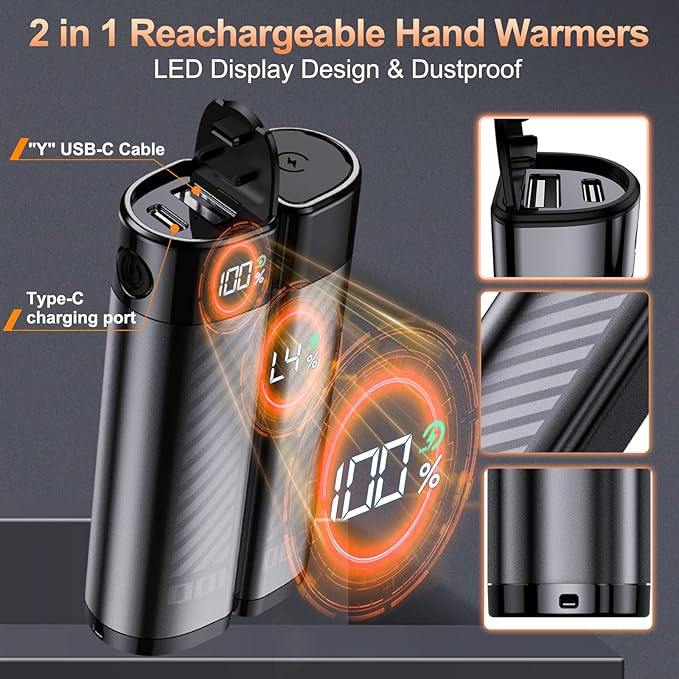 Hand Warmers Rechargeable - Magnetic Electric Hand Warmers 2 Pack with LED Display, Fast Heating Portable Heater, 4 Levels Heat Up, Long Lasting, Gifts for Men, Women, Outdoor, Golf, Camping, Fishing