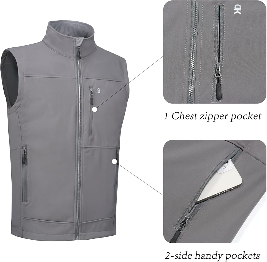 Little Donkey Andy Men's Golf Vest Warm Fleece Lining Hiking Vests Zip Up Sleeveless Outerwear Jacket