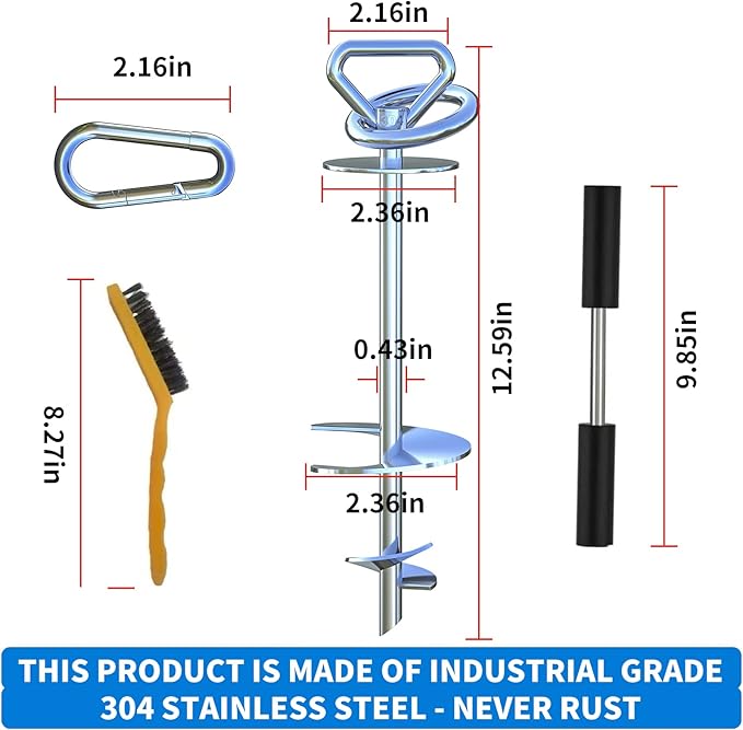 TOMBABY Heavy Duty Quality Dog Stake-Dog Tie Out Stake, Dog Stake Allows Dogs Up to 200 lbs, Dog Stakes for Outside Beach,Camping, Yard, 360° Swivel Dog Anchor | Use for Any Dog Tie Out Cable
