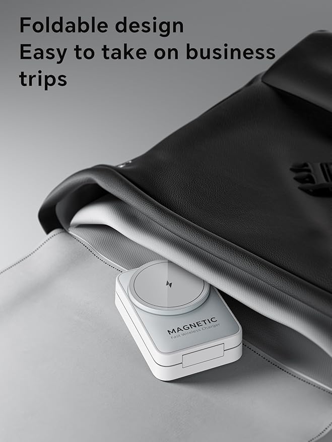 2025 Upgraded 3-in-1 Wireless Charger for iPhone,Travel Magnetic Charger Stand Nightlight Foldable Wireless Charging Station Compatible with Magsafe Charger&iPhone 16/15/14/13/12,Apple Watch&AirPods