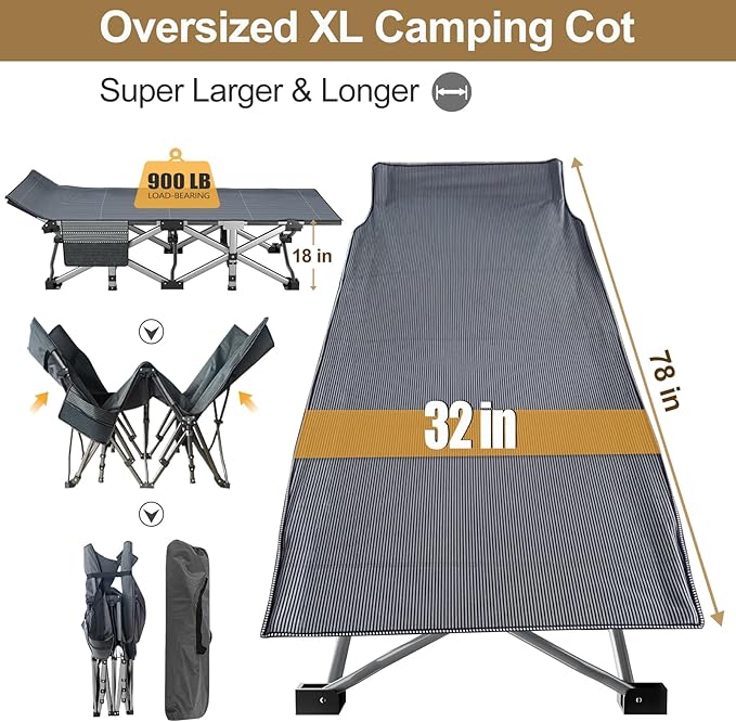 DoCred Oversized XXL Folding Camping Cot with Mattress, Heavy Duty Sleeping Cot Bed Portable Adults Outdoor Bed with Carry Bag, Travel Camp Cots