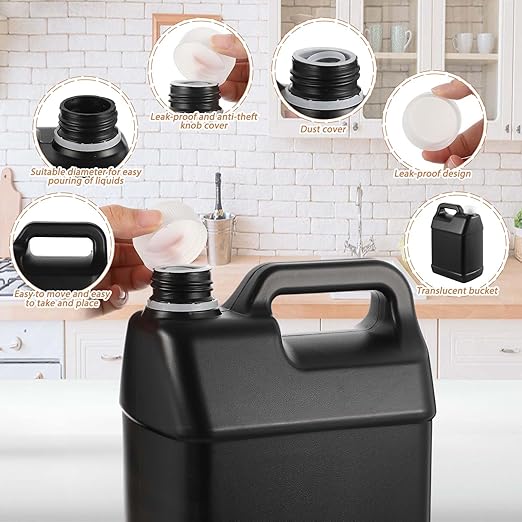3 Pcs 1 Gallon Plastic Jug with Lids Square Empty Storage Containers HDPE Carboy Plastic Jar Containers for Water Beverage Oil Liquids (Black)