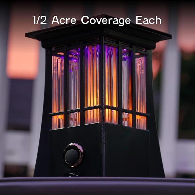 PIC Solar Bug Zapper, Cordless Patio Lantern, 600V Zapping Grid, 2 In 1 Light Mode with LED Flame Effect, Wide 1/2 Acre Coverage, Weatherproof, Auto On/Off, Showstopping Fly Trap Design, Pack of 2