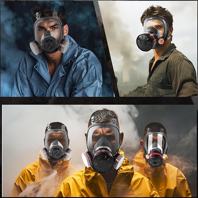 Full Face Gas Mask: Gas Masks Survival Nuclear and Chemical with 40mm & P-A-1 Activated Carbon Filter Full Face Respirator Mask Used for Dust Spray Machining Soldering Polishing Welding