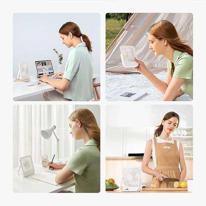 JISULIFE Small Desk Fan Battery Operated, 180° Foldable Portable Fan, 4 Speeds Adjustable Ultra Quiet for Home Office Travel Outdoor-White