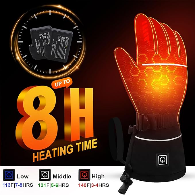 Heated Gloves for Men Women Rechargeable Electric Gloves 7.4V 3200mAh Battery Powered, Waterproof Windproof Thermal Gloves Ideal for Snow Sports, Camping & Skiing Raynaud's Arthritis