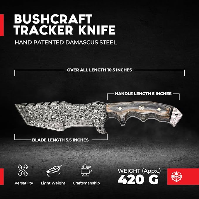 Handmade 10.5” Damascus knife- Fixed Blade Hunting Knife with Sheath-Pakka Wood Handle-Bushcraft knife-Survival Knife-Camping knife- Ideal For EDC, skinning, Camping, Outdoor-Best Hunting Knives For Men.