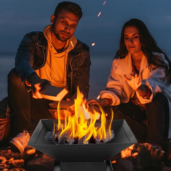 Small Fire Pit for Outside Wood Burning,Fire Bowls with Firproof Mat, Backyard Black Square Ourdoor Bonfire Pit with Waterproof Cover for Outside Patio Camping (Black, 22 INCH)