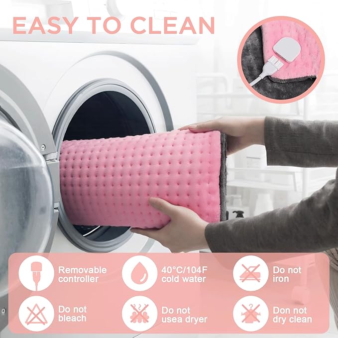 Heating Pad for Back & Period Cramps Relief, Electric Heat Pad for Neck and Shoulder, 9 Adjustable Heat, Machine Washable,Birthday Christmas Gifts for Women Men Mom Dad (Pink+Grey, 12" x 24")