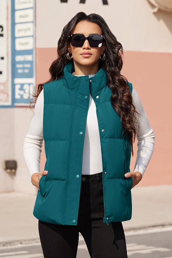 MAGCOMSEN Women's Puffer Down Vest Oversized Zip Up Outerwear Lightweight Winter Padded Gilet Jacket with Pockets