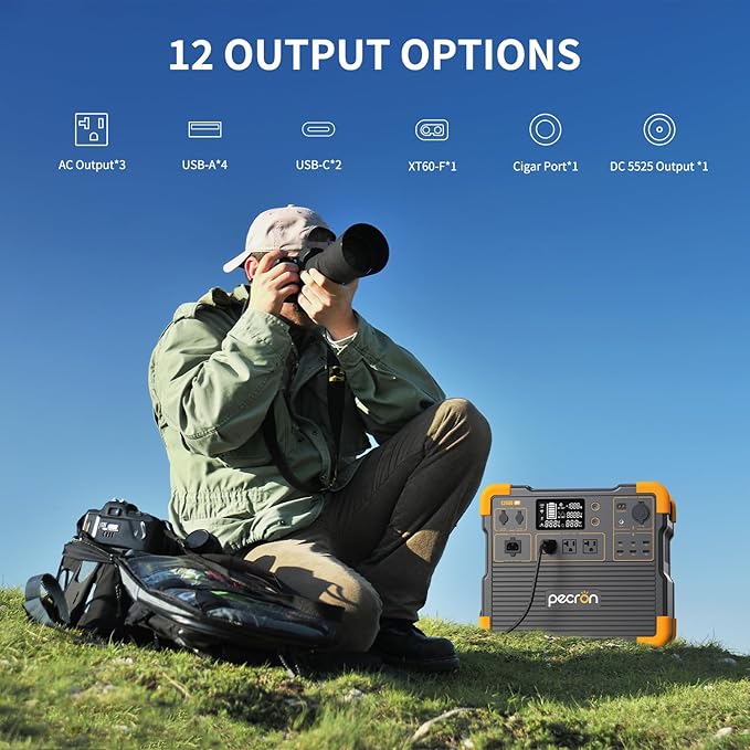 PECRON Portable Power Station E2400LFP with 4x200W Solar Panels, 2048Wh Solar Generator, 2400W LiFePO4 Battery Backup Expandable to 8192Wh, Fast Charging Power Station for Emergencies, Camping, RV