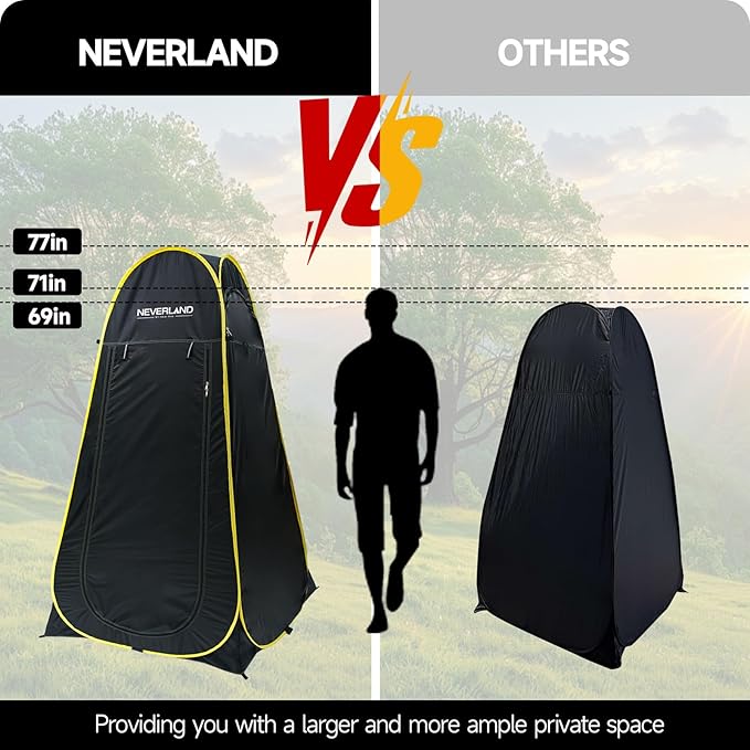 NEVERLAND Pop Up Privacy Shower Tent - Portable Changing Shower Tent, Dressing Room, Bathroom, Outdoor Rain Shelter for Camping, Hiking, Beach (Black)