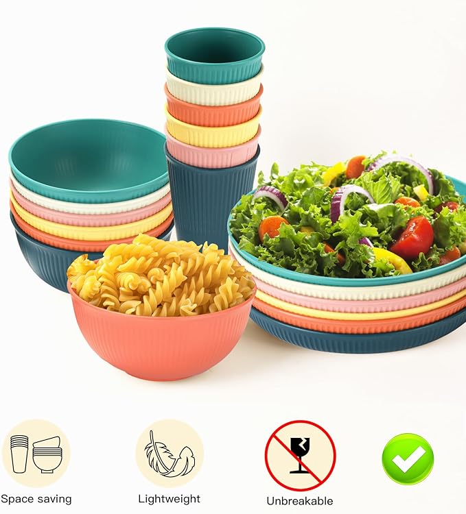 18PCS Wheat Straw Dinnerware Sets Unbreakable Dinnerware Sets Reusable Cups Plates and Bowls Sets Microwave Dinnerware Set for Kitchen Travel Camping
