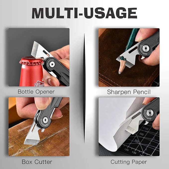 Multitool Pocket Knife, EDC Folding Knives, Small multitool with Bottle Opener Mini Pry Tool, Gifts for Men Dad Everyday Carry (black)