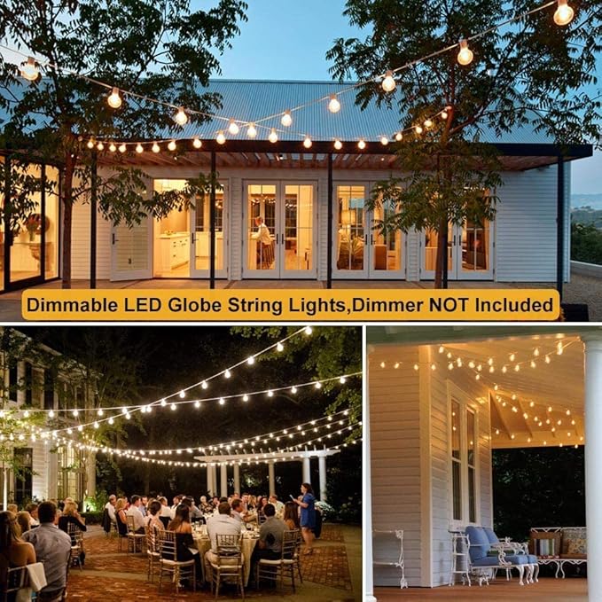 Abeja 100FT Outdoor Globe String Lights with 52 Dimmable G40 LED Bulbs, 2700K Warm Glow Waterproof Connectable Patio Lights