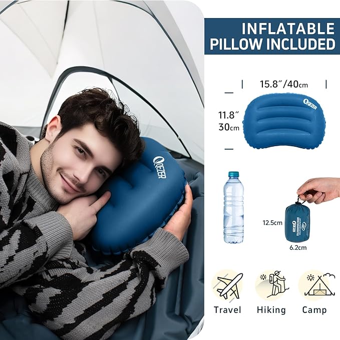 Ultralight Backpacking Sleeping Pad for Camping, with Inflatable Neck Camping Pillow, Lightweight Inflatable Sleeping Pad for Adults, Portable for Hiking, Car Travel - Durable & Comfortable
