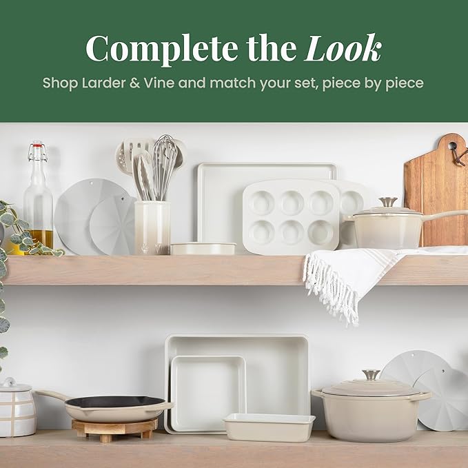 Larder & Vine 12-Piece Silicone Kitchen Cooking Utensils Set with Stainless Steel Handle and Ceramic Holder, Dishwasher Safe Set of Kitchen Essentials (French Gray)