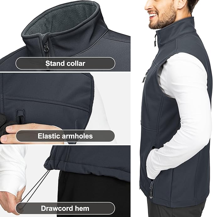 33,000ft Men's Lightweight Softshell Vest Outerwear Zip Up Fleece Lined Windproof Sleeveless Jacket for Golf Running Hiking
