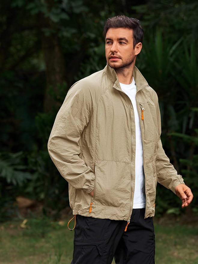 Yousify Mens Lightweight Jacket Windbreaker Full Zip Long Sleeve Outdoor Athletic Jackets for Hiking