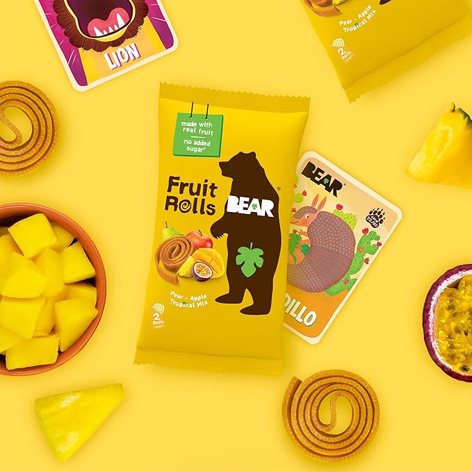 BEAR Real Fruit Snack Rolls - Gluten Free, Vegan, and Non-GMO - Tropical – 36 Rolls, Healthy School And Lunch Snacks For Kids And Adults, 0.7 Ounce (Pack of 18)