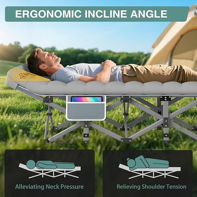 ZENPETIO 28In Folding Camping Cot for Adult, Portable Sleeping Cot with Mattress, Outdoor Heavy Duty Cot Bed for Camp with Carry Bag for Home, Office, Camp, Travel, Vacation(Max Loading 500lbs)