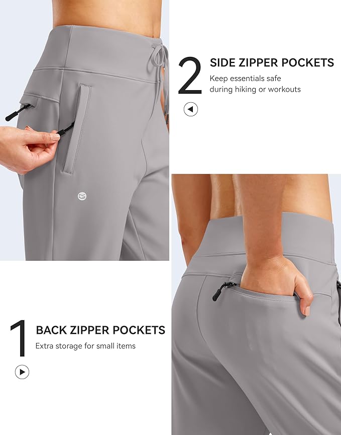 G Gradual Women's Fleece Lined Joggers Water Resistant Hiking Pants High Waisted Winter Thermal Sweatpants 3 Zipper Pockets