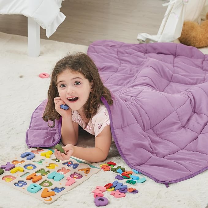 Purple Weighted Blanket Kids (3lbs, 36"x48" Kids Size) - Cooling and Breathable Heavy Blankets for 20-40lbs with Premium Glass Beads - Soft Thick Blanket for All-Season Sleeping Comfort