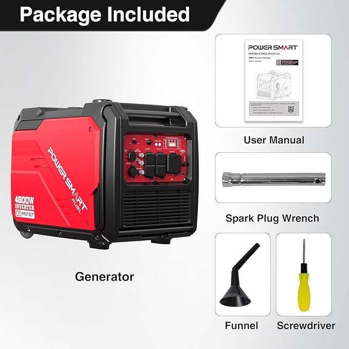 PowerSmart 4800-Watt Portable Inverter Generator with Wheels Handle Kit, CO Protect, Quiet, 30 Amp for RV-Ready, HB5046C