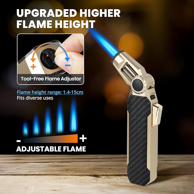Butane Torch Lighter Adjustable Kitchen Torch with Safety Lock, Butane Refillable Gas Lighter Cooking Torch - Adjustable Windproof Jet Flame for Camping Baking BBQ Soldering Grill Candle