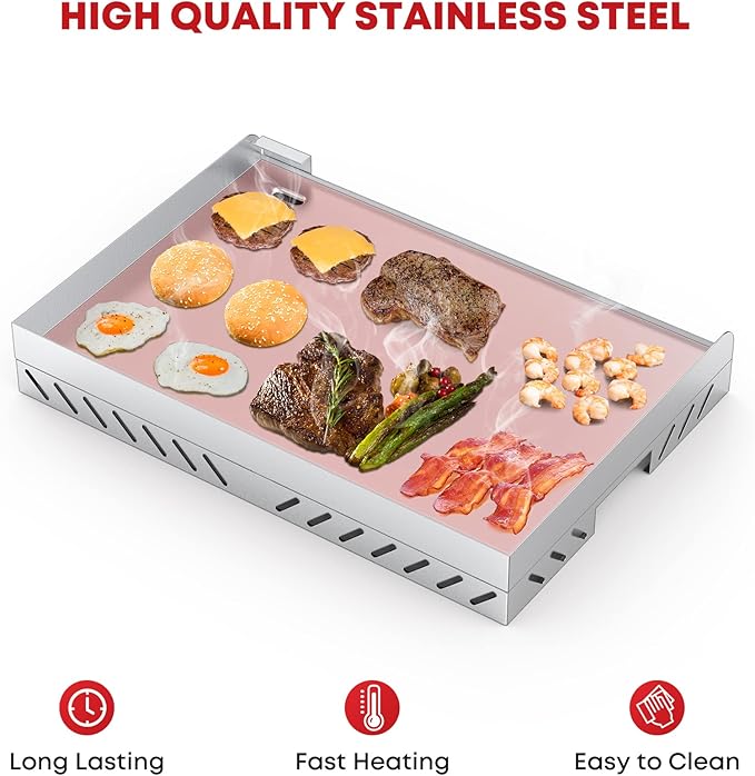 Stanbroil Universal Stainless Steel Grill Griddle with Even Heat Cross Bracing for BBQ Charcoal/Gas Grills, Camping, Tailgating, and Parties 18” x 12.5”