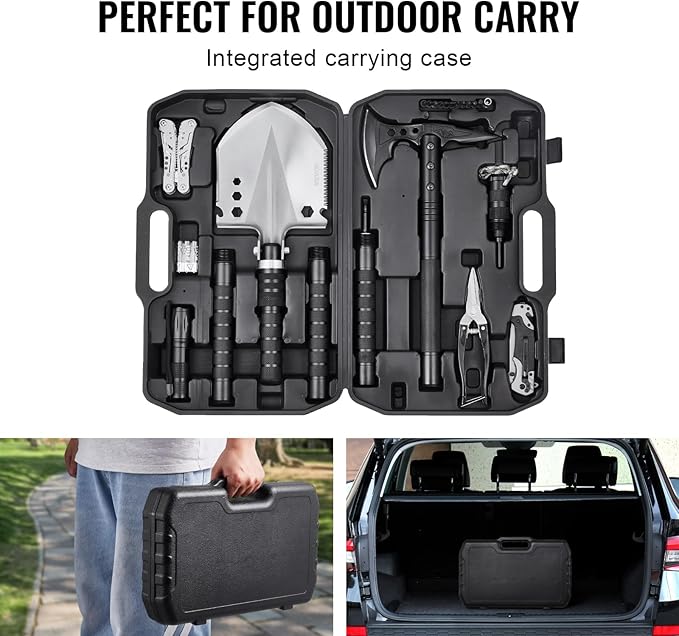 VEVOR Survival Shovel Survival Axe, 28-in-1 Camping Folding Shovels with Hatchet, Stainless Steel Tactical Shovel Hatchet Combo, Multifunctional Emergency Survival Gear Equipment for Camping Hiking