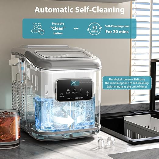 Ice Maker Machine countertop Self Cleaning Portable Compact Small Bullet Ice Maker with Digital Screen,9 Cubes in 6 Mins,26lbs in 24Hrs,for Camping Dorm Home Outdoor(White)
