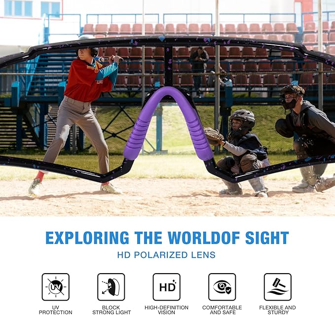 RIVBOS Youth Baseball Sunglasses for Kids(Boys&Girls) Polarized UV Protection Cycling Glasses RYS008