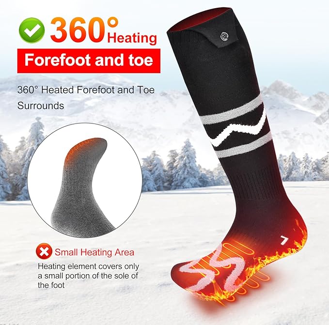 Heated Socks for Men Women with App Control, 8000mAh Battery Rechargeable, Electric Heating Warm Socks,360° Heating Warmth, Heated Toe Design, Foot Warmer for Skiing,Hiking, Hunting