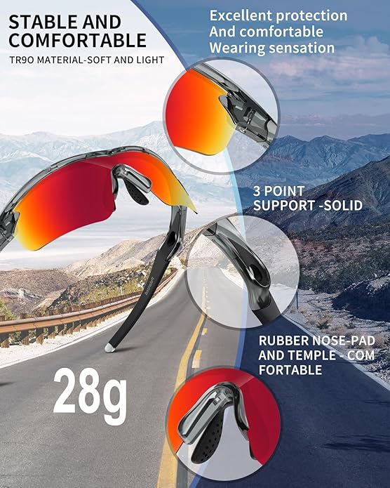 Rosemal Sports Sunglasses Polarized Cycling Sunglasses Running Driving Fishing Hiking for Men Women UV400 TAC TR90