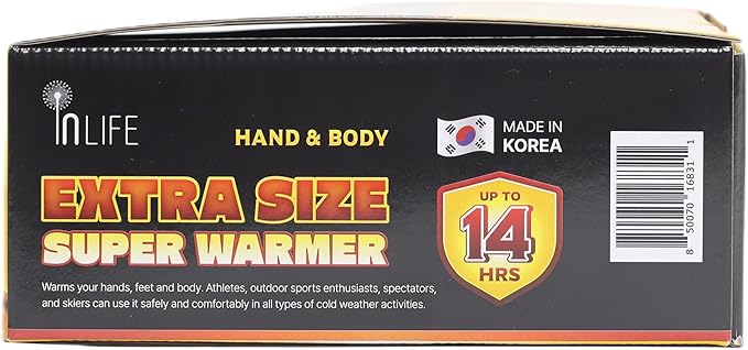 InLife Extra Size Super Warmer for Hands and Body, All Natural & Safe, Bigger & Wider Area Covered, Higher Heating 145°F, Air Activated, Easy & Comfort, Steady Longer Lasting, Odorless, 30 Packs