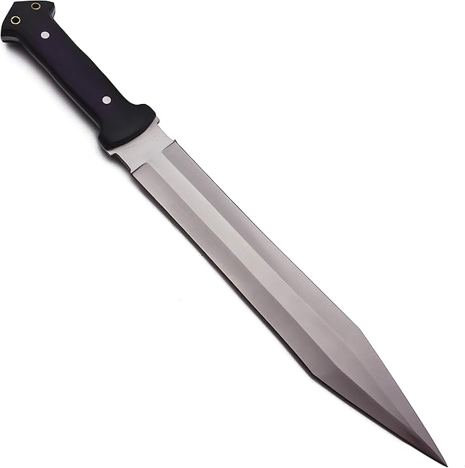 GCS Handmade Survival Hunting Knife and Bowie Black G10 Handle with Brown Leather Right or Left Hand Horizontal Fixed Blade Knife Sheath & Sharpening Stone (D2-16.5" Trail Master