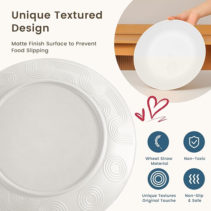 Homienly Wheat Straw Dinnerware Sets - 16 PCS Unbreakable Dinner Plates,Dessert Plates,Cereal Bowls,Drinking Cups,Dishes Sets for 4,Reusable Dishwasher & Microwave Safe for Kitchen - White