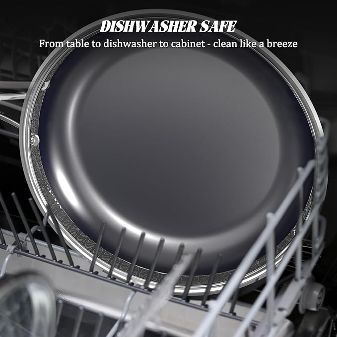 10“ Hybrid Ceramic Nonstick Frying Pan, 3-Ply Stainless Steel Skillet, 2-Layer Nonstick Coating, PFAS & PTFE Free, 9H Hardness & Corrosion Resistance, Dishwasher Safe, Induction Compatible