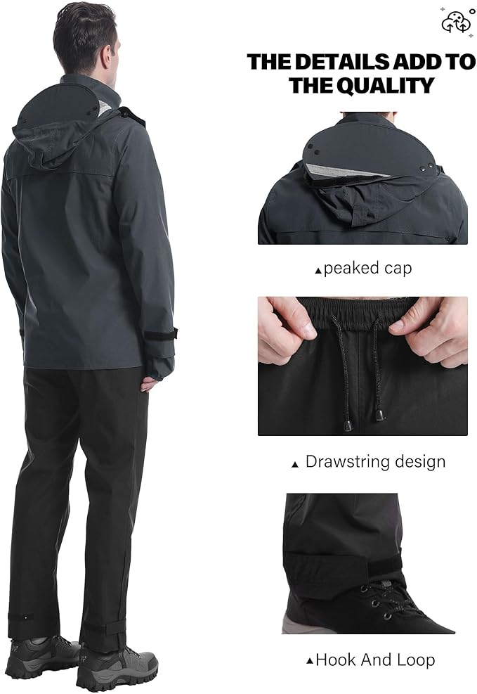 iCreek Rain Suit Waterproof Jacket with Pants 2 Pieces Breathable Lightweight Packable Raincoat with Hooded Rain Gear Unisex