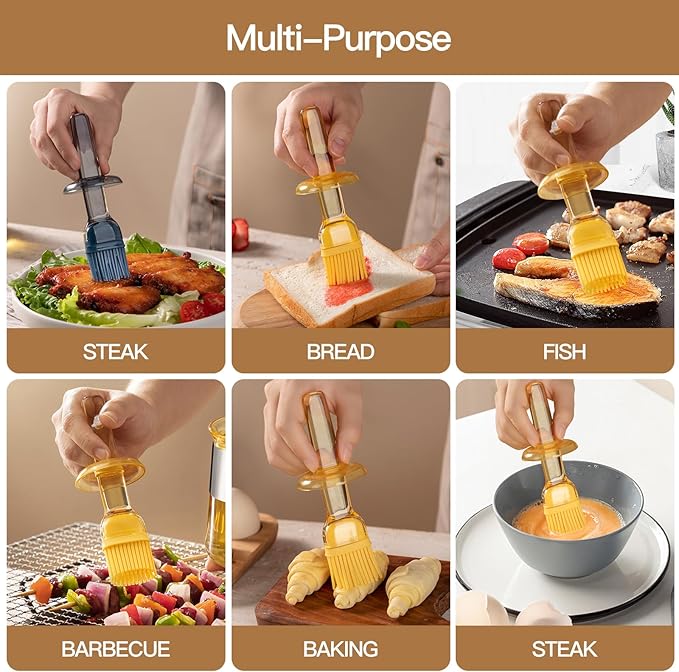 Oil Bottle Brush, 9 oz Olive Dispenser Bottle with Brush,Silicone Basting Brush Oil Separator for Cooking, Glass Oil Dispenser for Kitchen Barbecue Sauce Grill Frying (Blue,270 ml)
