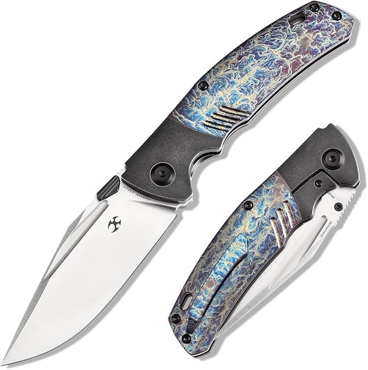 KANSEPT Hinterland Pocket Folding Knives for Men EDC Camping Folding Knife 3.58'' Satin CPM S35VN Blade Pocket Knife with Blackwash Titanium Lightning Strike Finished Titanium Inlay Handle K1057A5