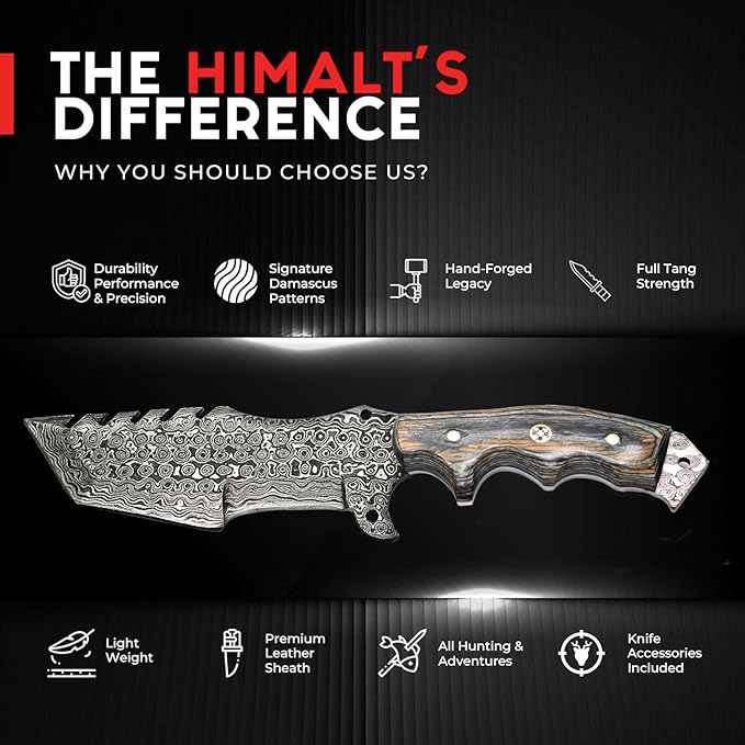 Handmade 10.5” Damascus knife- Fixed Blade Hunting Knife with Sheath-Pakka Wood Handle-Bushcraft knife-Survival Knife-Camping knife- Ideal For EDC, skinning, Camping, Outdoor-Best Hunting Knives For Men.