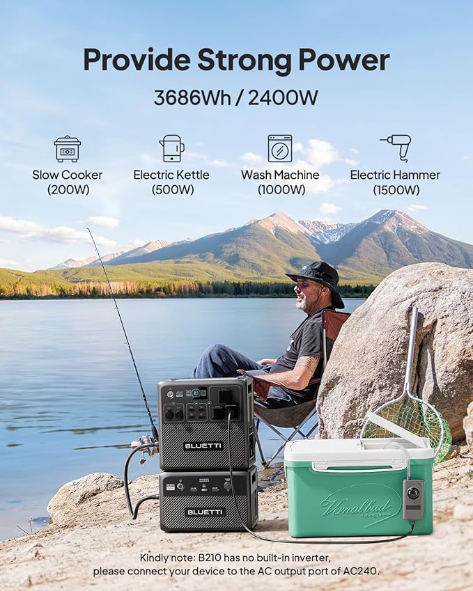 BLUETTI B210 Expansion Battery, 2150Wh LiFePO4 Solar Generator for Power Station AC240/AC200L, DC Power Source with 100W USB-C, Extra Battery Backup for Balcony, Camping, Travel, Power Failure