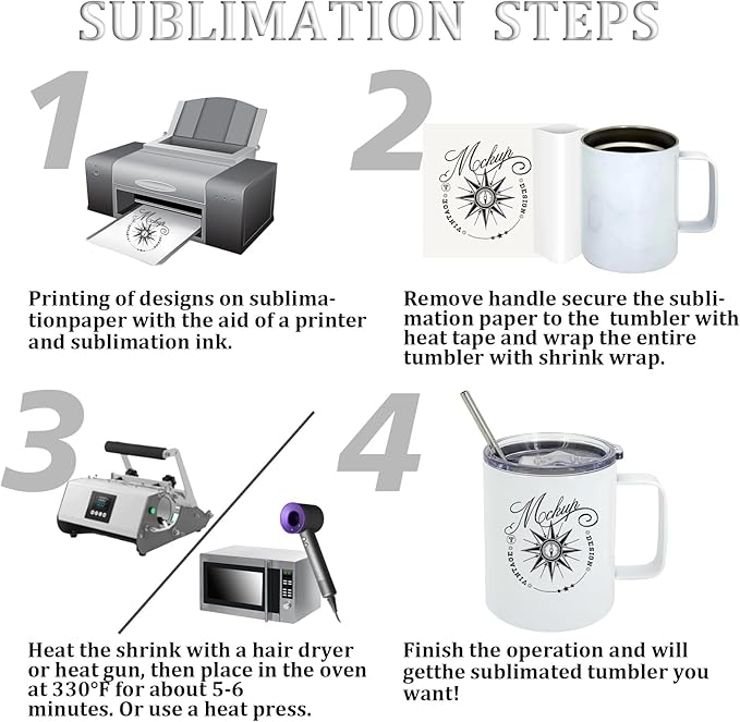 12OZ Sublimation Insulated Stainless Steel Coffee Mug with Lid Bulk 4 Pack,Double Wall Vacuum Travel Coffe Cup with Handle,Reusable Metal Thermos Tumbler,Camping Mugs Keep Hot