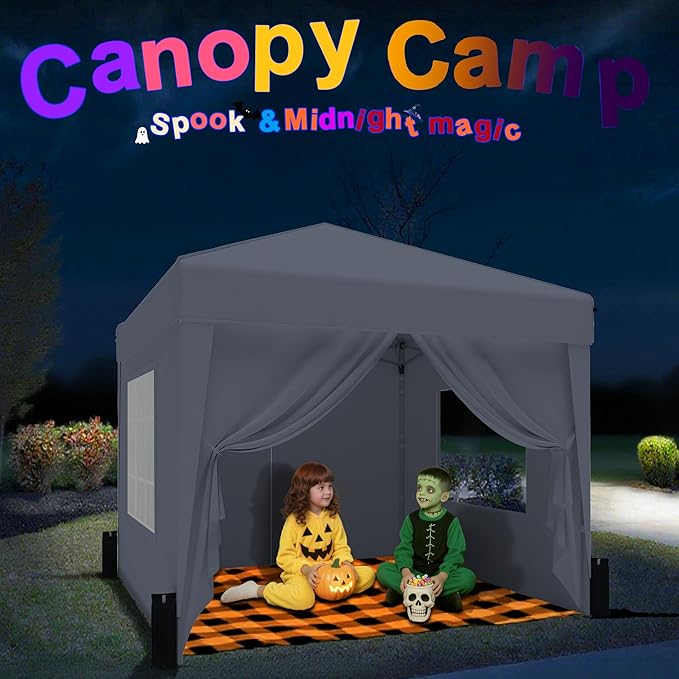 SANWAY 6.6x6.6 Pop Up Canopy Tent with Sidewalls x 4 –with Rome Window, Waterproof, UV-Resistant, Portable with Carry Bag for Outdoor Events, Camping, and Backyard Parties – Dark Gray