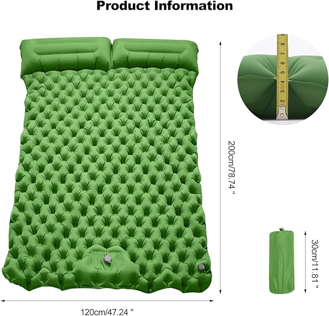 Ergocar Camping Sleeping Pad, Thick Inflatable Sleeping Pad with Pillow, Built-in Pump, Lightweight Camping Inflatable Mattress with Waterproof Nylon Fabric, Suitable for Camping, Backpacking, Hiking