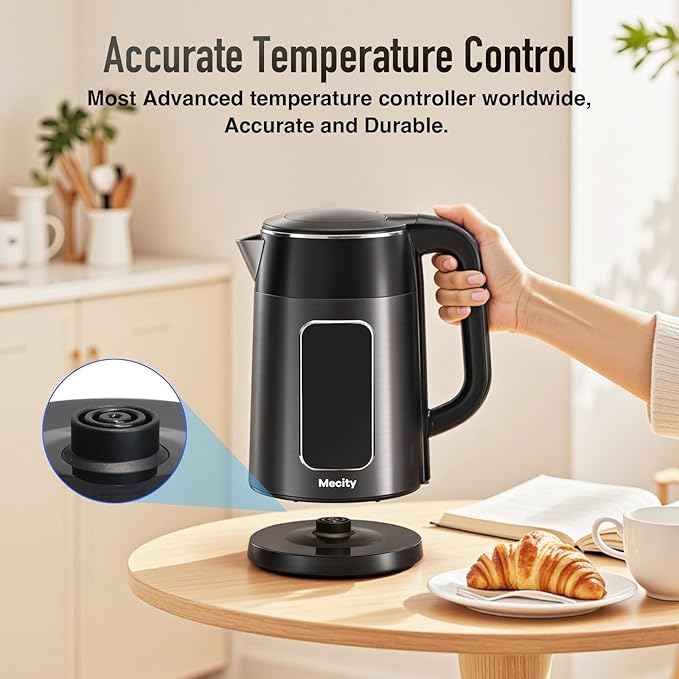 Mecity Electric Kettle Touch Screen Temperature Control Water Boiler, No Plastic Contact with Water. 6 Preset Temperature Programs, 2 Hours Keep Warm, 1.7 Liter Dark Grey