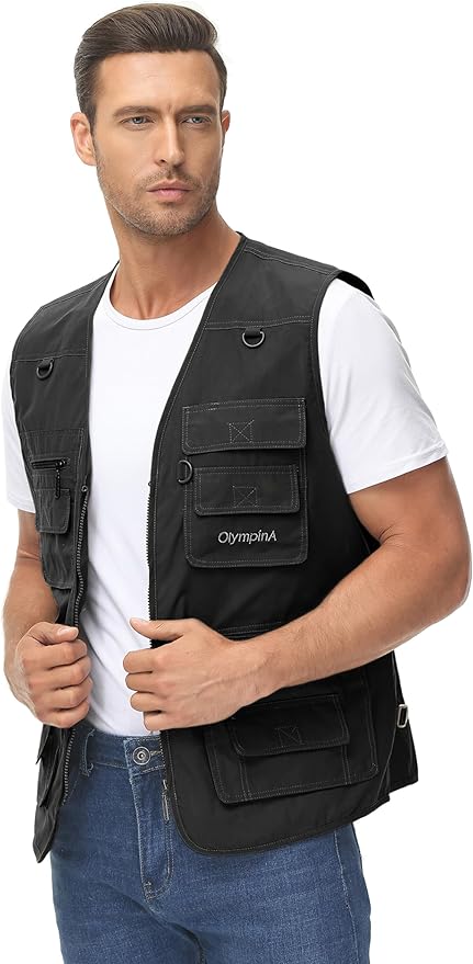 Lentta Men's Fishing Vest Summer Outdoor Lightweight Work Photo Vest 16 Pockets